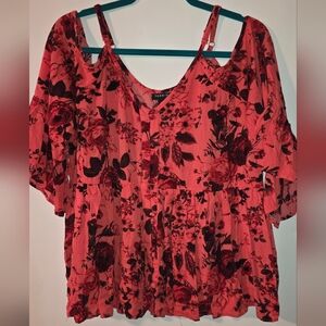 torrid Coral and Black Floral Button-Front Blouse